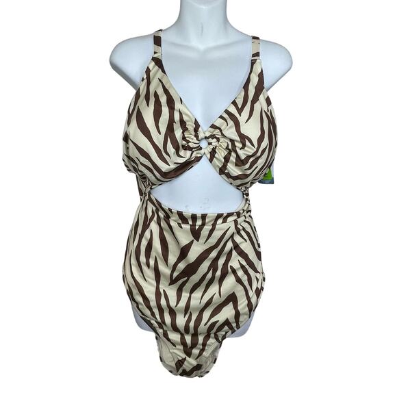 NWT Swim by Cacique Animal Print One Piece – Repreve, Wrap Cut-Out Tie, No Wire - Picture 3 of 7